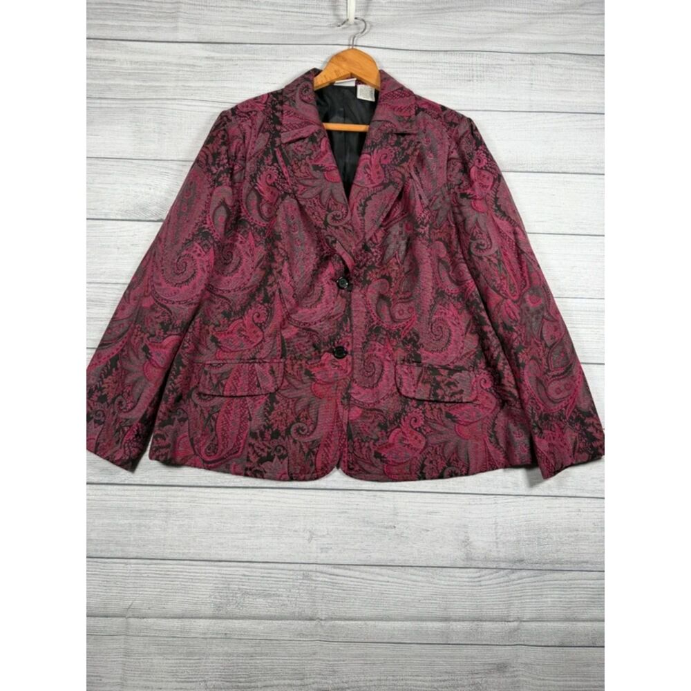 Covington Woman 16W Burgundy Pink Paisley Jacquard Brocade Blazer Jacket 4204